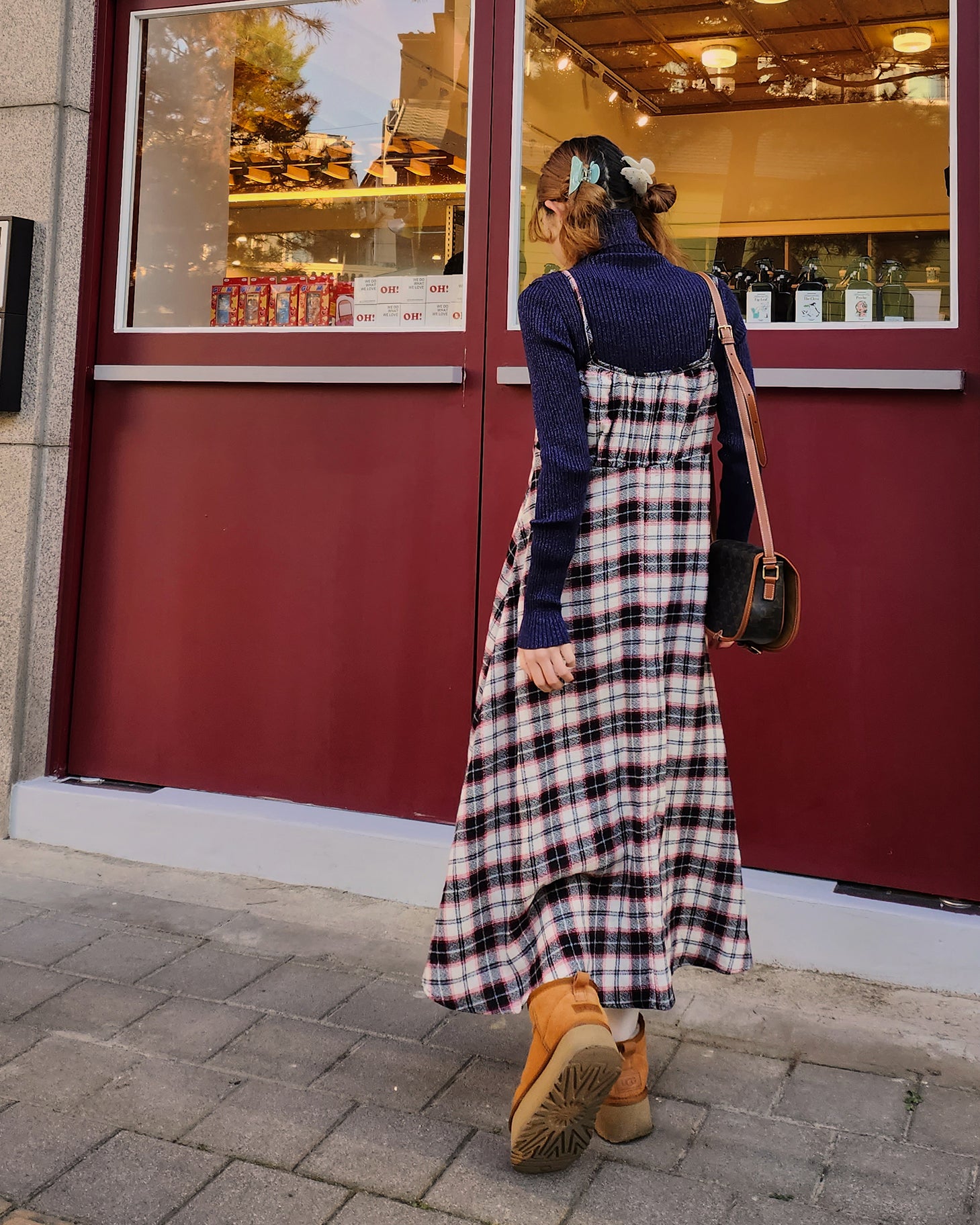 check camisole flare dress