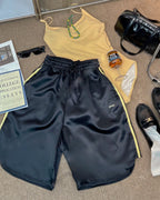 track satin bermuda pants