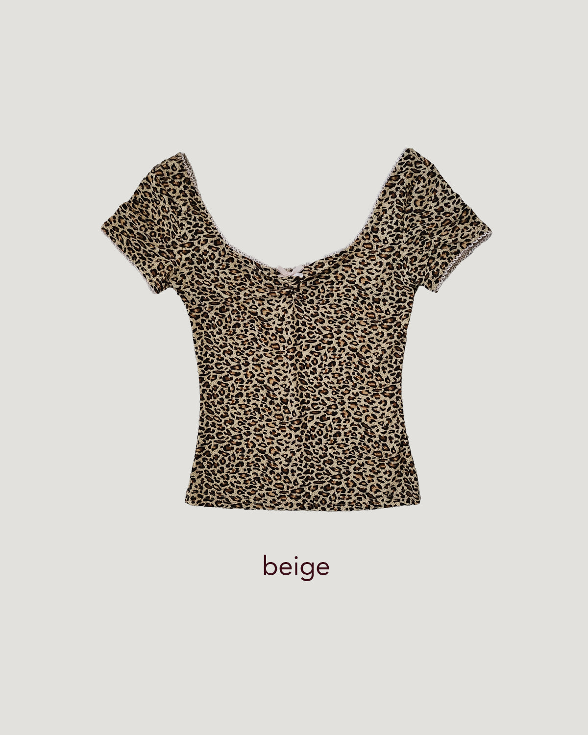 leopard lace point U neck T