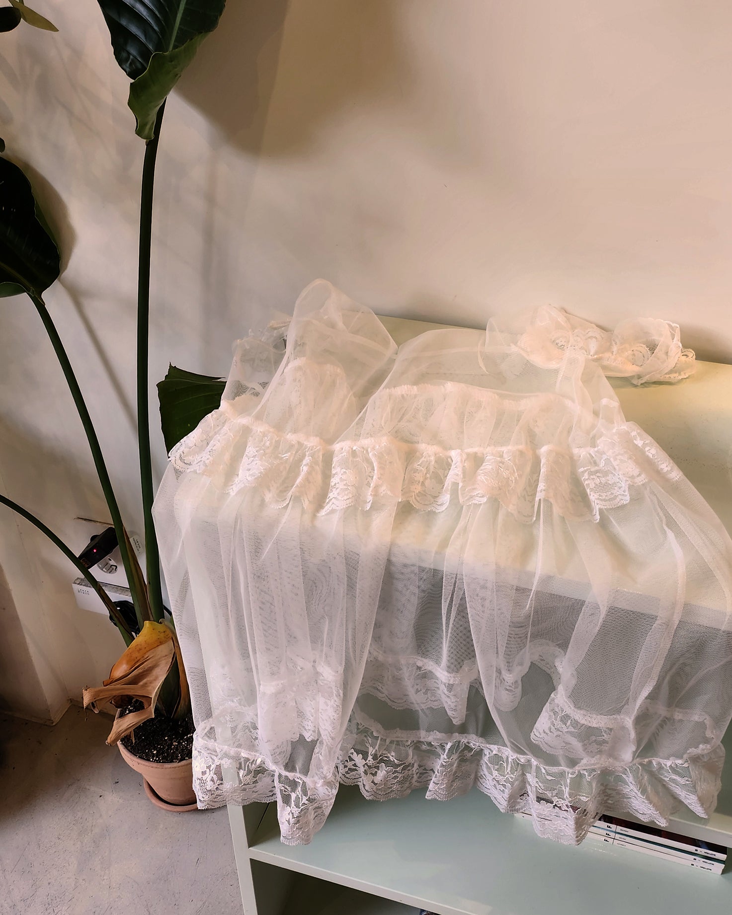 sheer lace frill mini dress