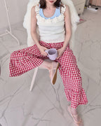 gingham check hem frill pants