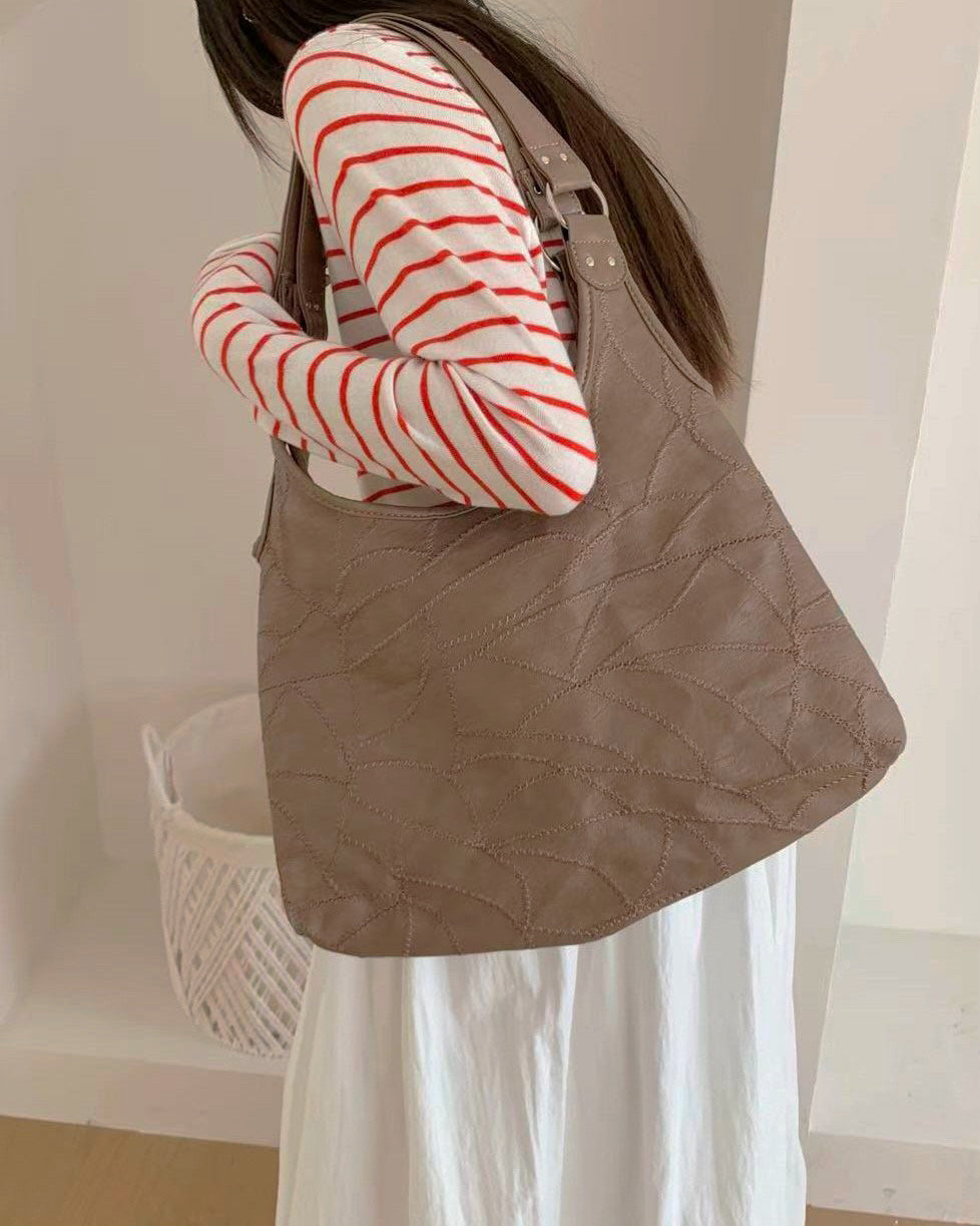 stitch pattern faux leather shoulder bag