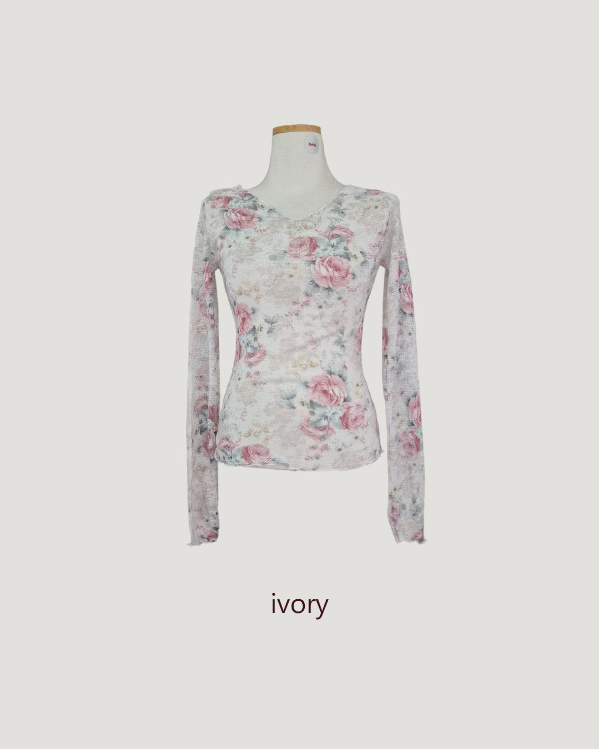 blurred rose V neck long sleeve top