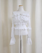 off shoulder shirring flared sleeves blouse