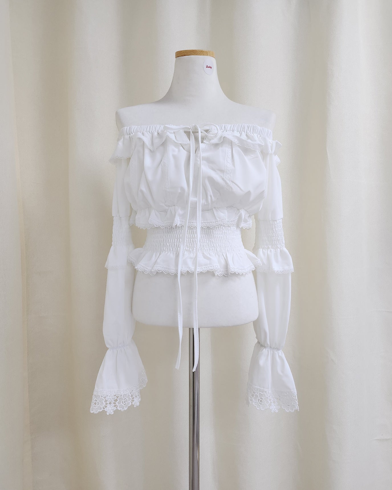 off shoulder shirring flared sleeves blouse