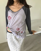 flower raglan sleeve T