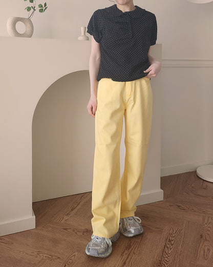 dot puff sleeve collar T