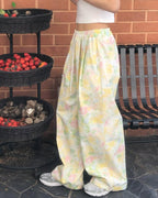 flower cotton tuck wide pants