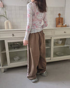 blurred rose V neck long sleeve top