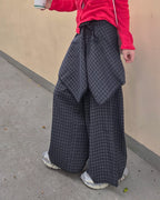 check skirt layered pants