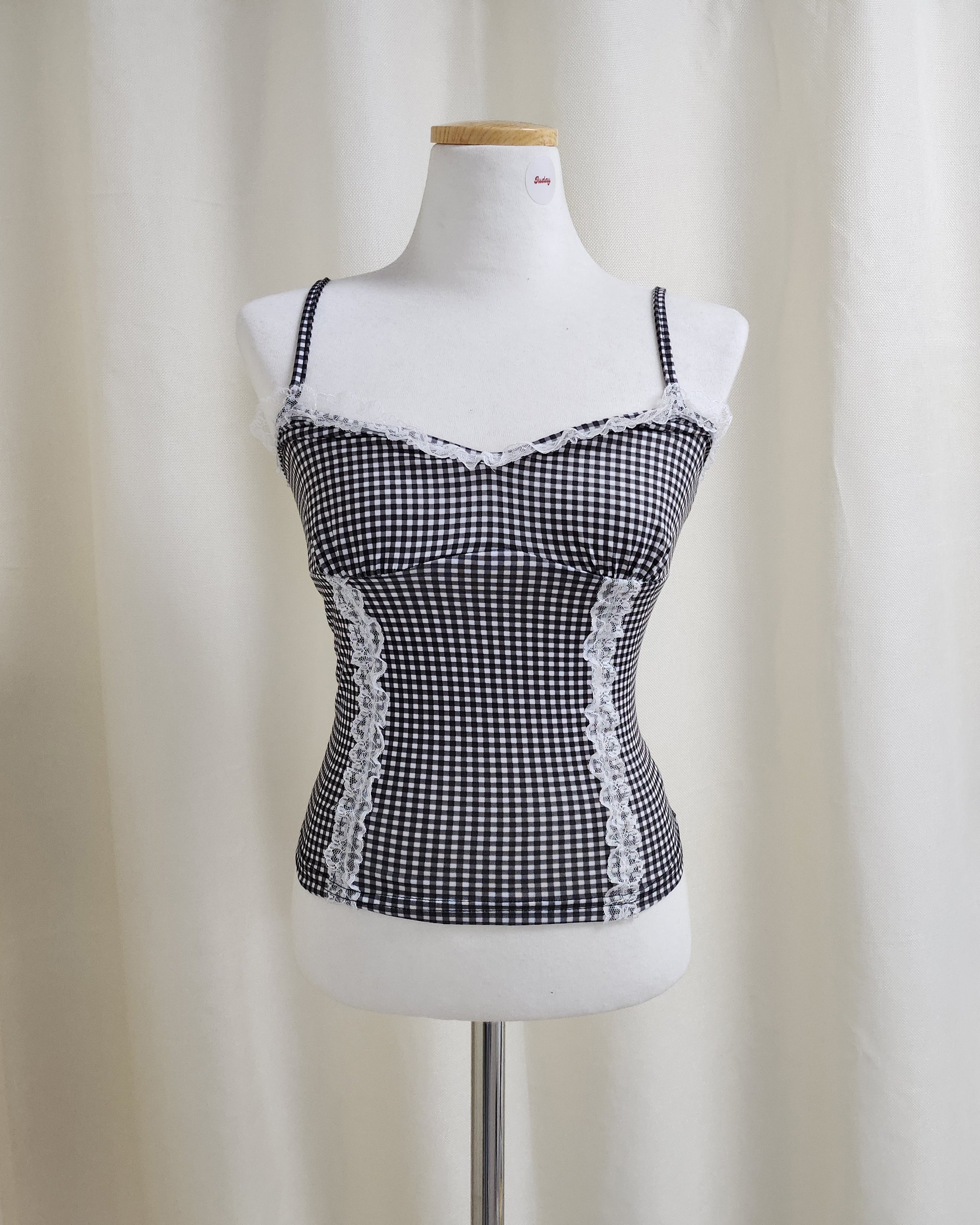 gingham check lace point camisole
