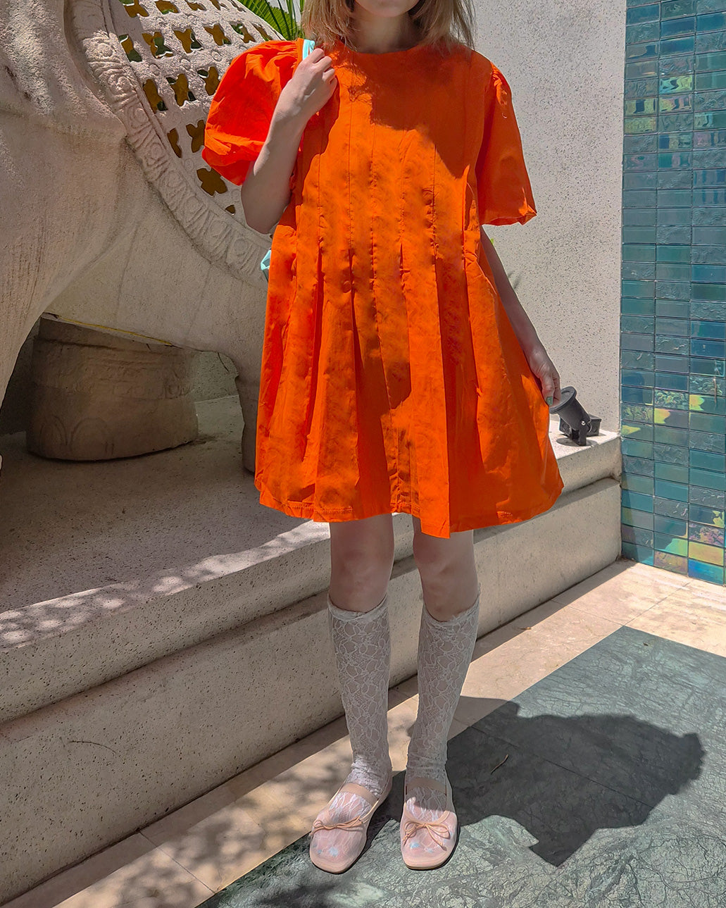 volume puff sleeves tack mini dress