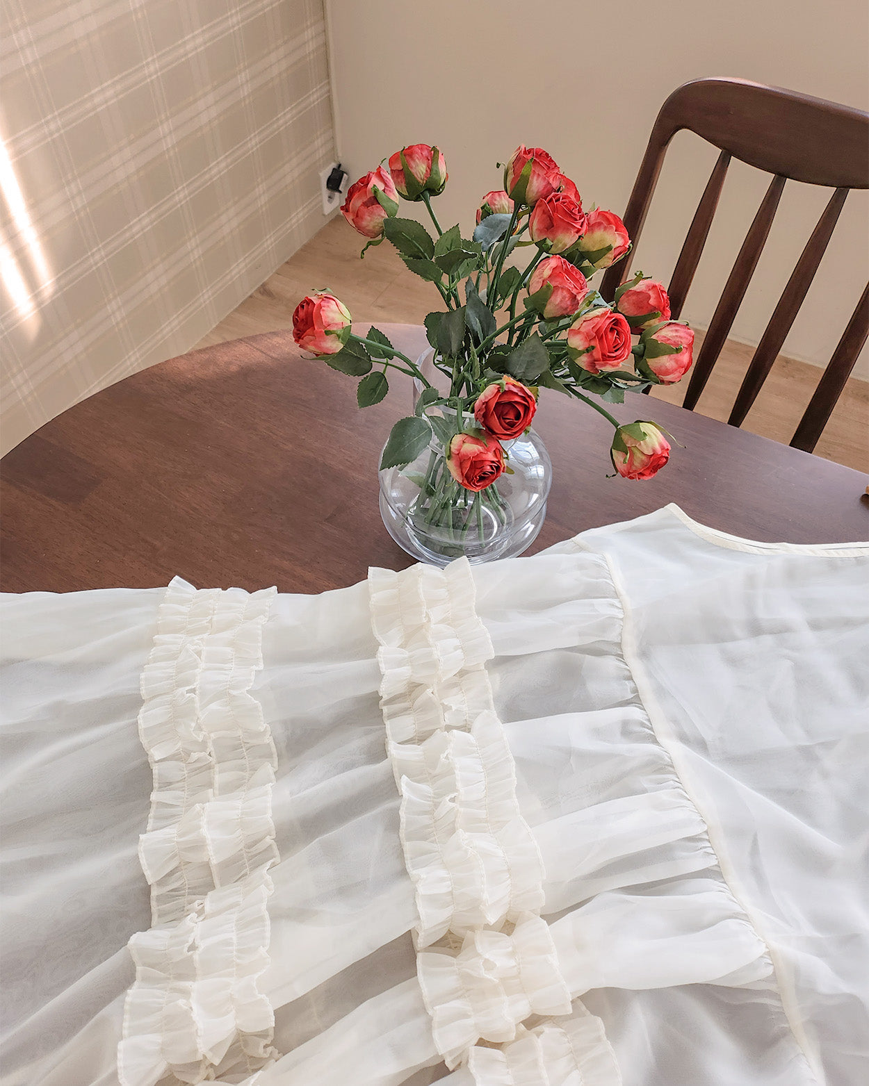 tiered frill sheer long dress