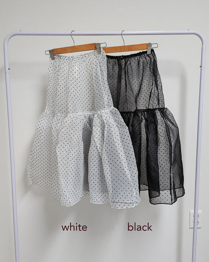 dot sheer volume layered skirt dress