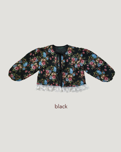 jacquard flower no color lace quilted jacket