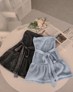fur back ribbon mini dress