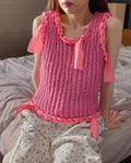 ribbon piping sleeve less knit