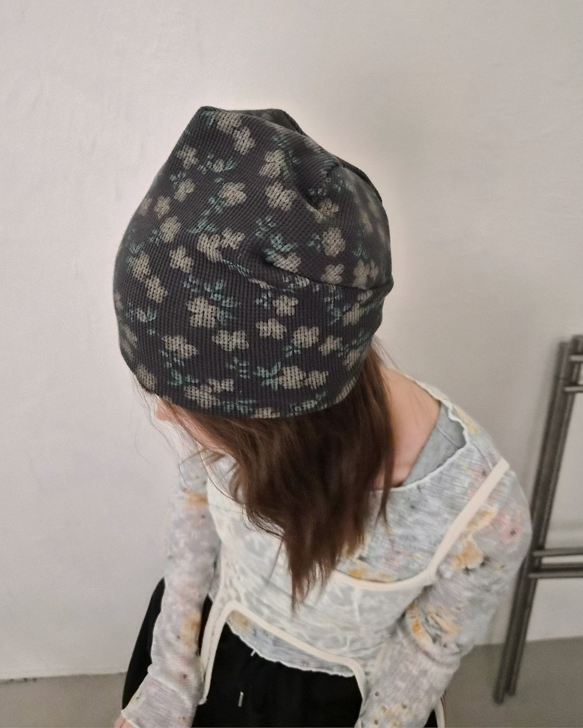 flower pattern waffle beanie