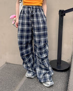 check draped wide pants
