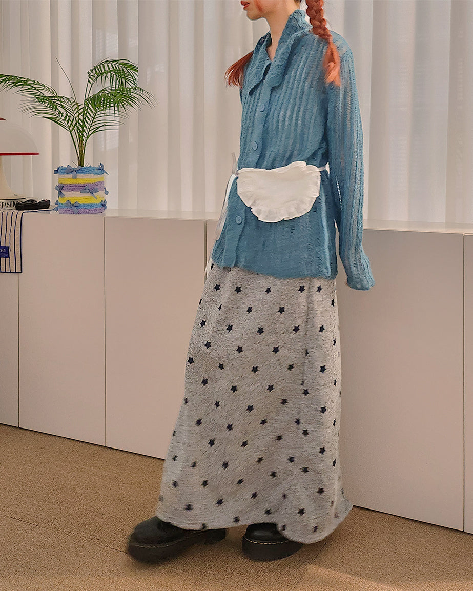 star pattern knit long skirt