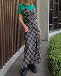 check frill long dress