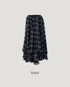 asymmetry check frill skirt