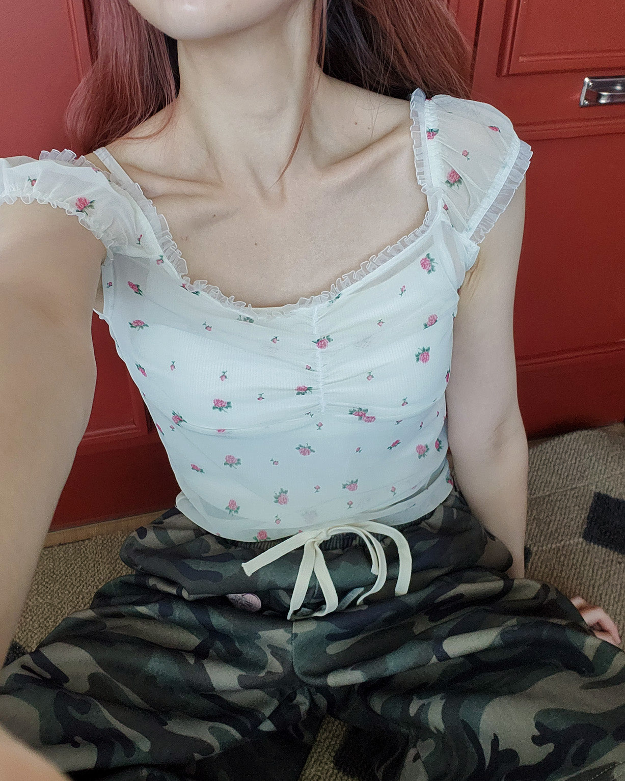 flower sheer puff blouse
