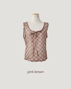 sheer check sleeve less top