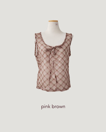sheer check sleeve less top