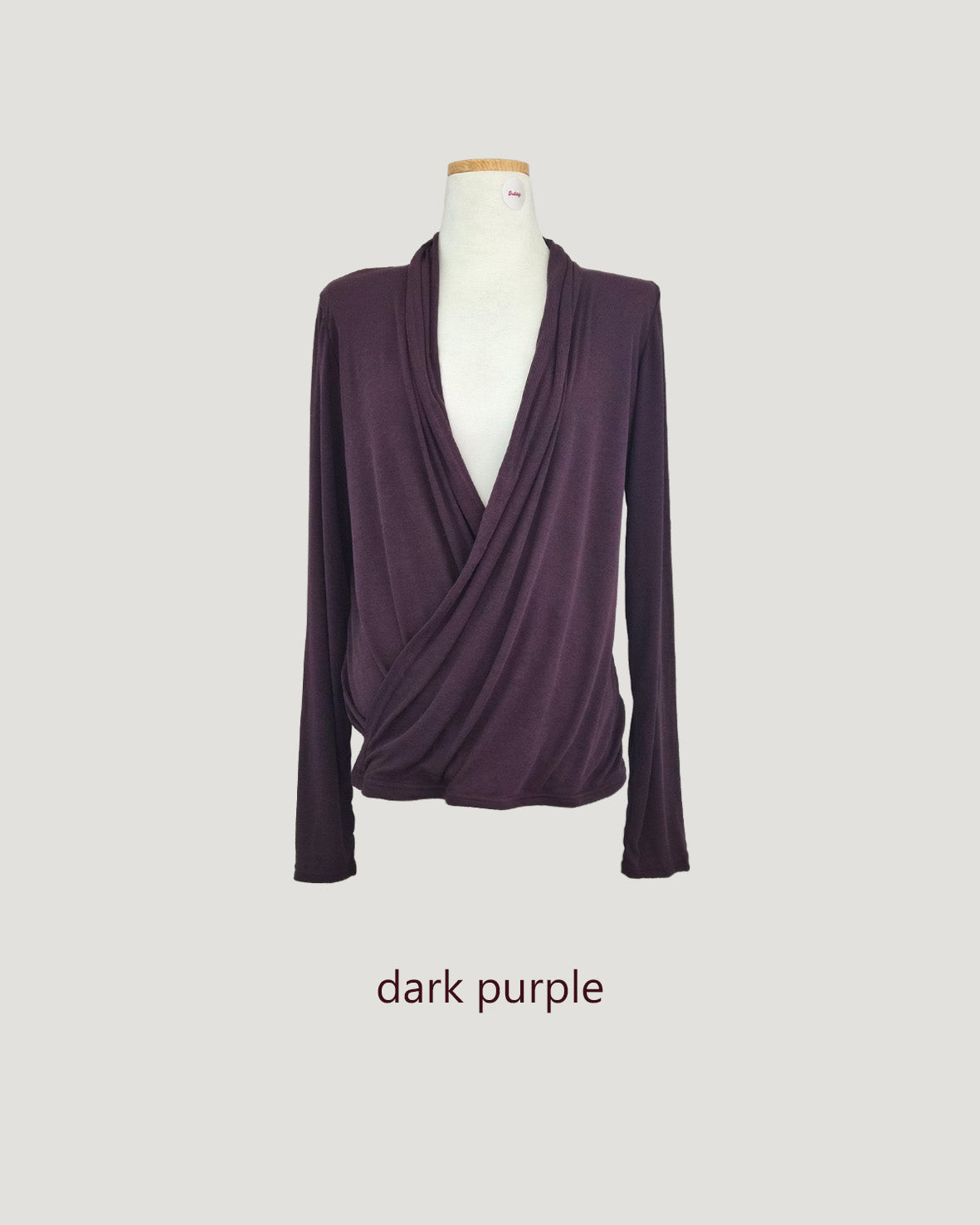 wrap drape neck long sleeve top