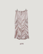 satin shirring cargo skirt