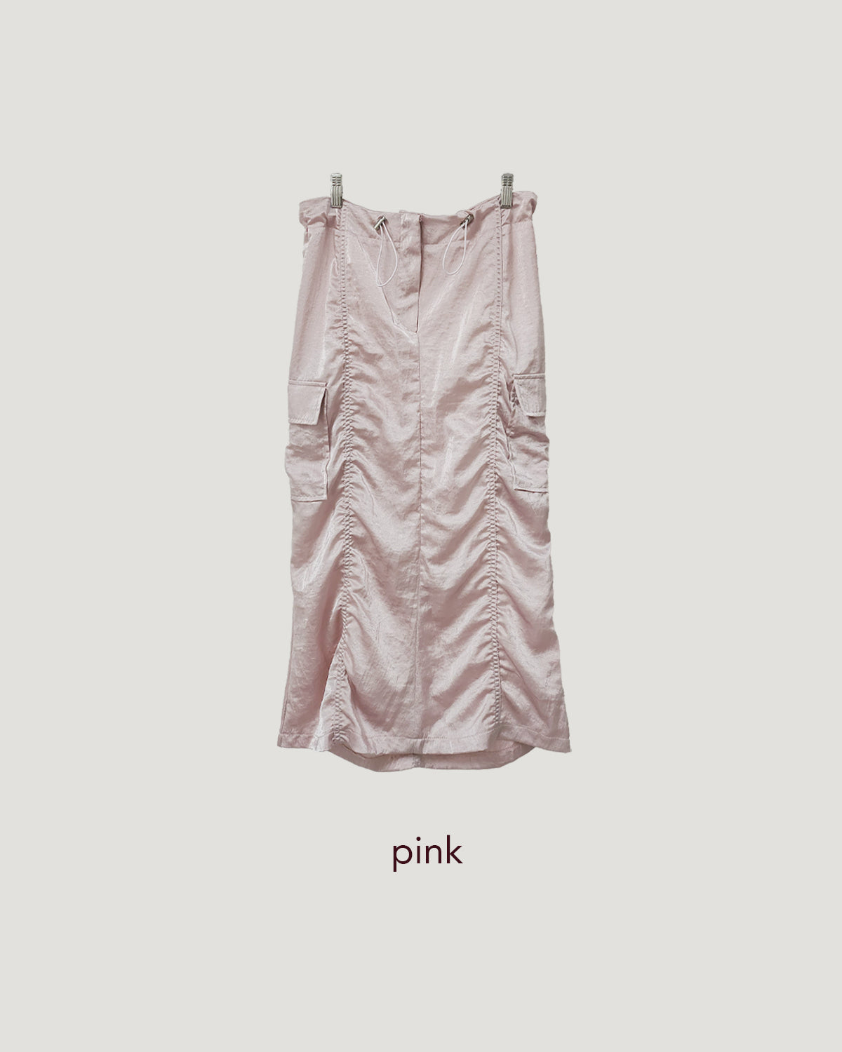 satin shirring cargo skirt