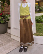 satin lace point long skirt