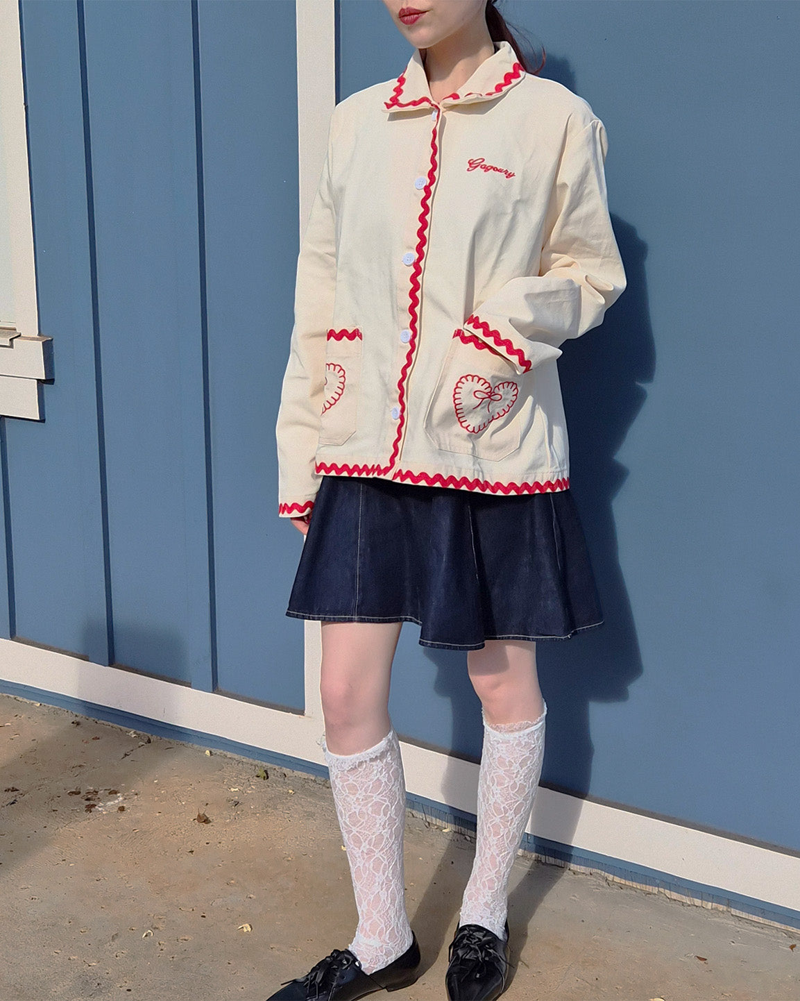 red ribbon embroidery cotton jacket