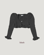 short puff sleeve frill knit cardigan