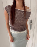 lace sheer french sleeve top
