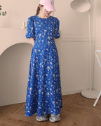 flower puff sleeve long dress
