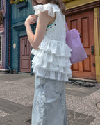 V neck tiered chiffon sleeveless  blouse