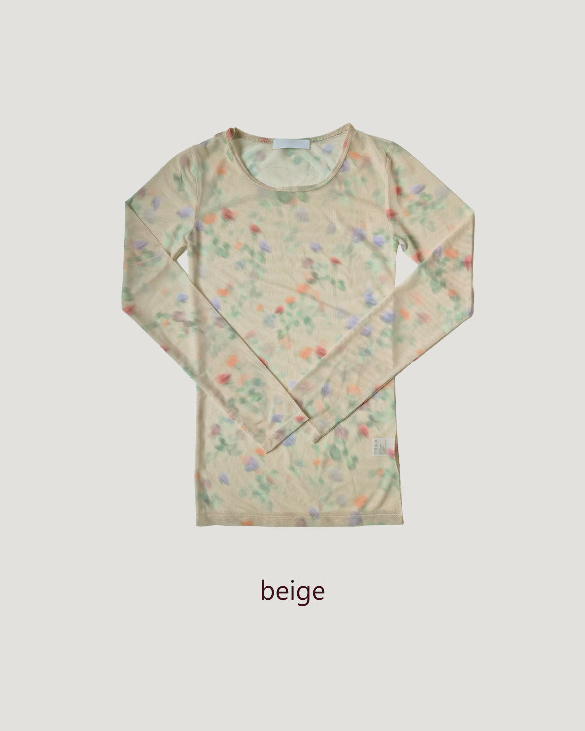 blurred flower sheer long sleeve T
