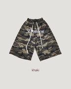 camo lettering logo half pants