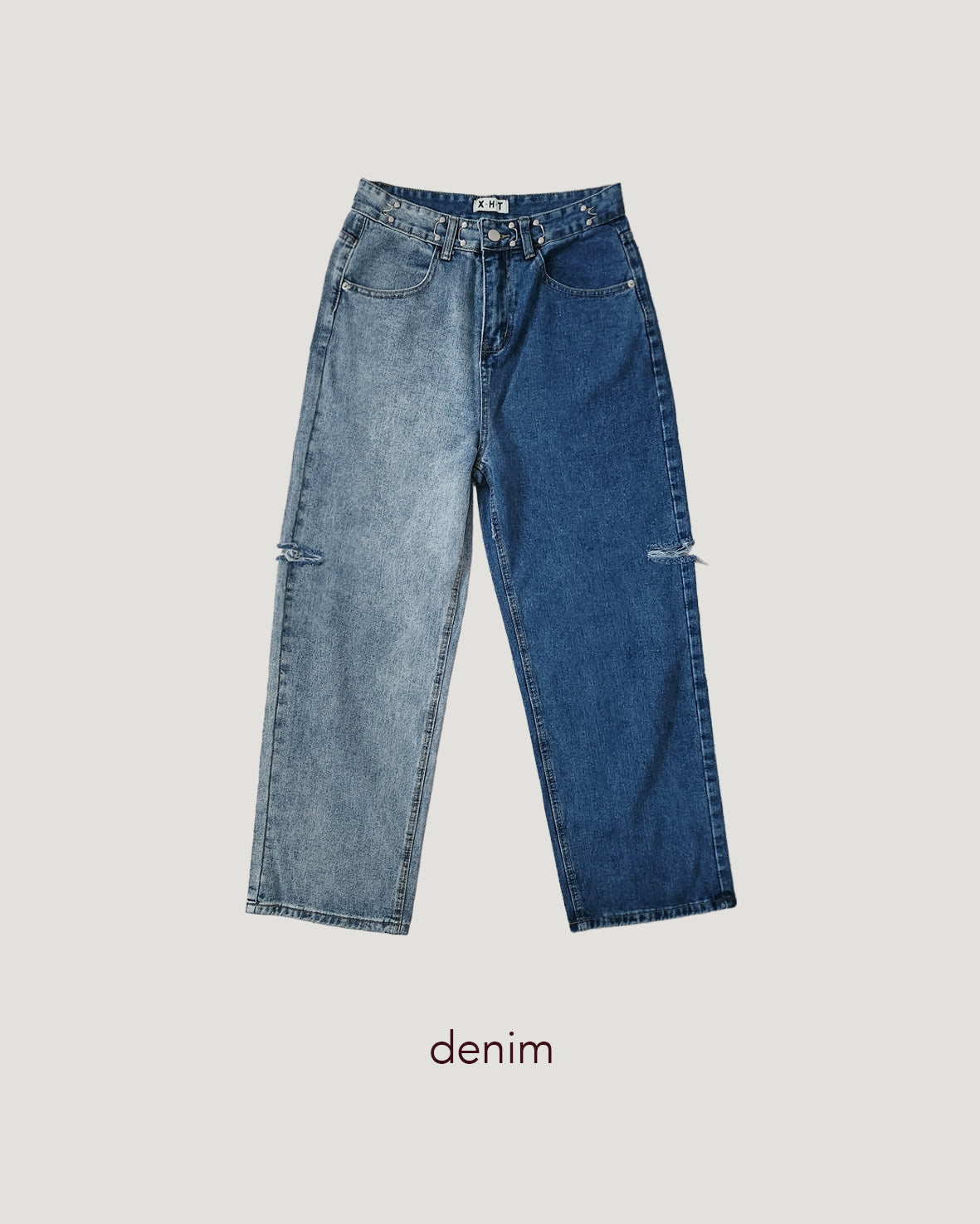 side ripped switching denim