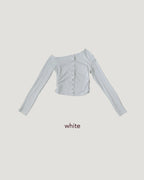 one shoulder pocket snap button top