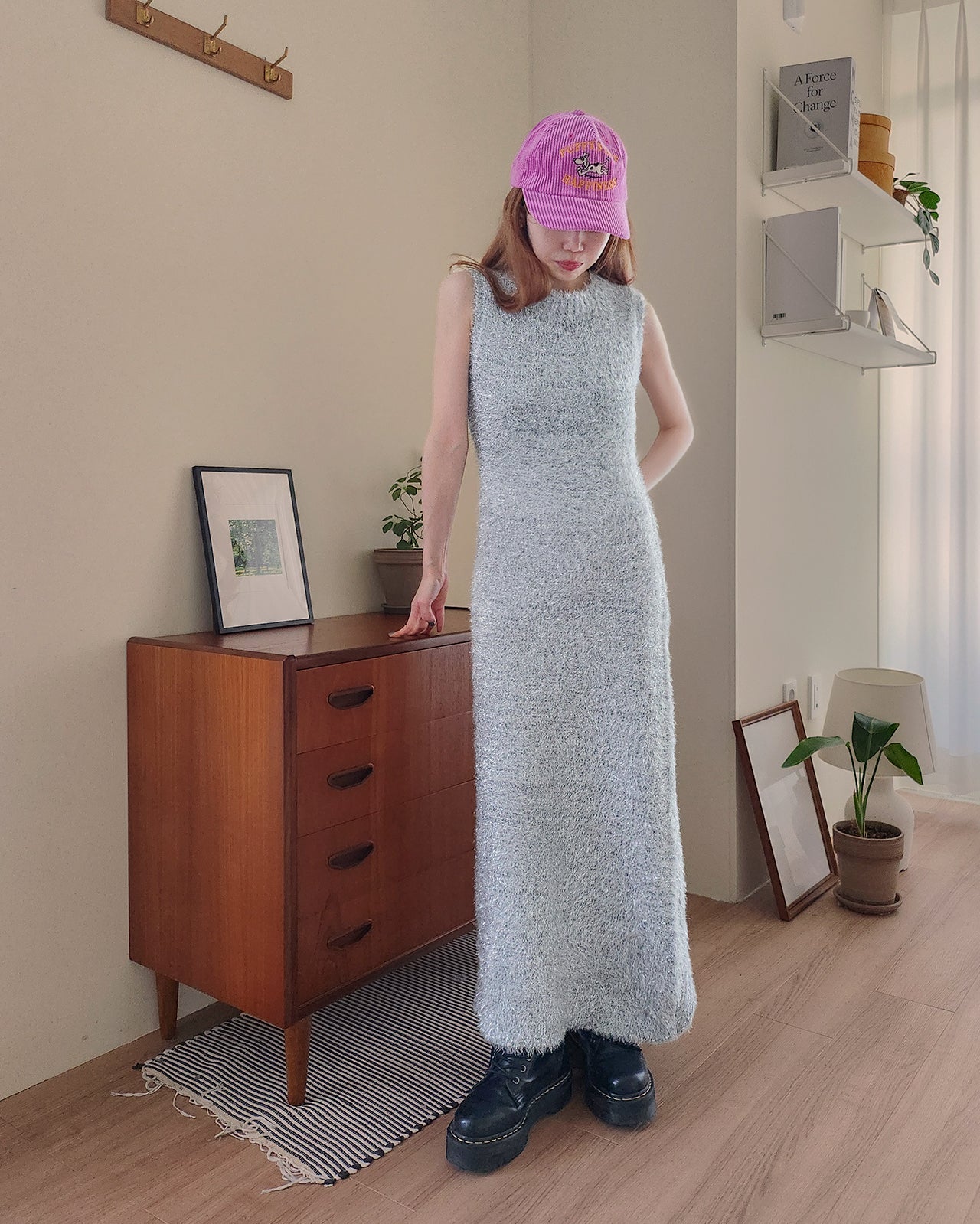 glossy shaggy knit mermaid long dress