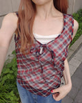 sheer check sleeve less top