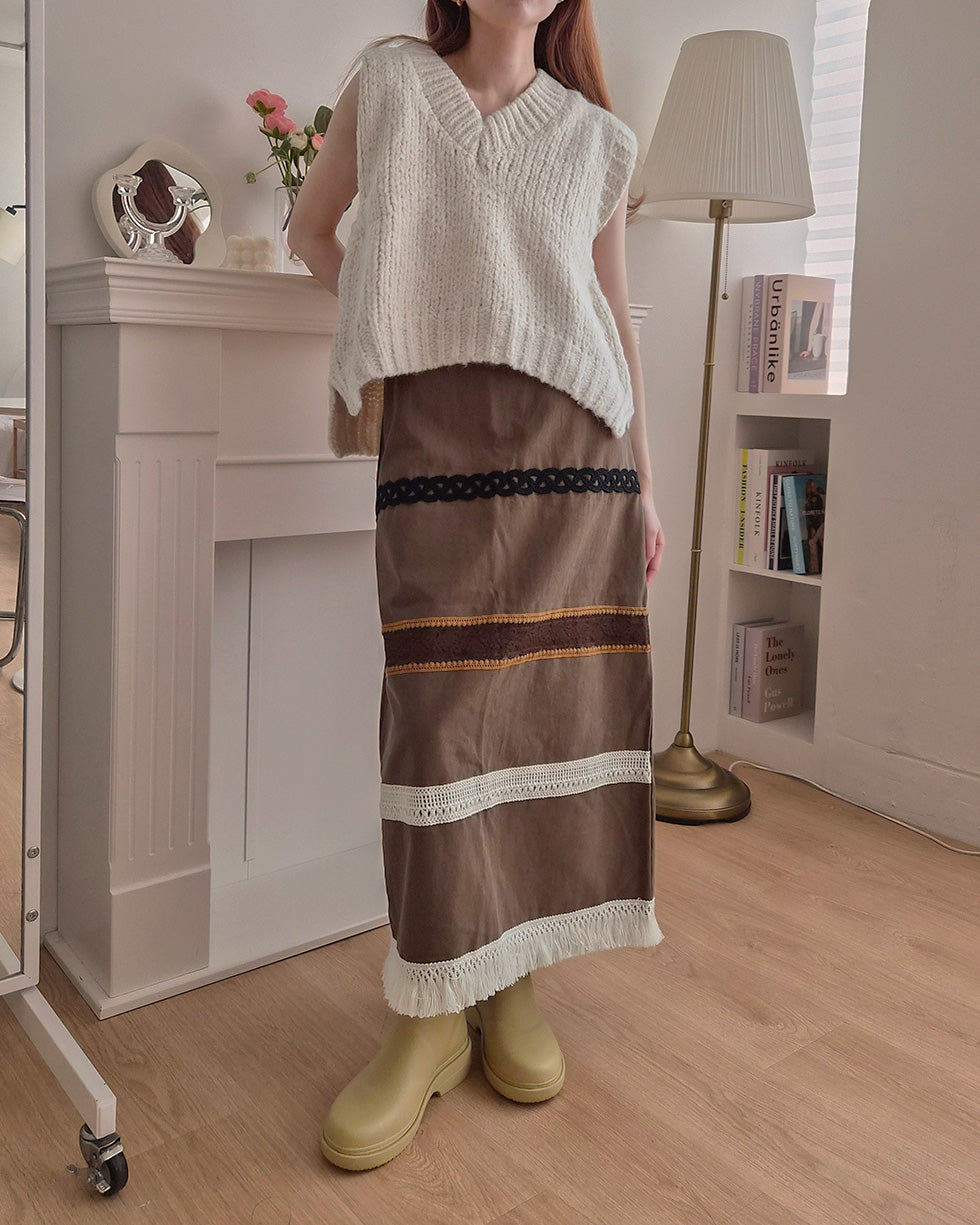 fringe design long skirt
