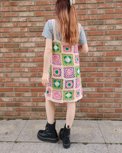 crochet knit flower mini dress