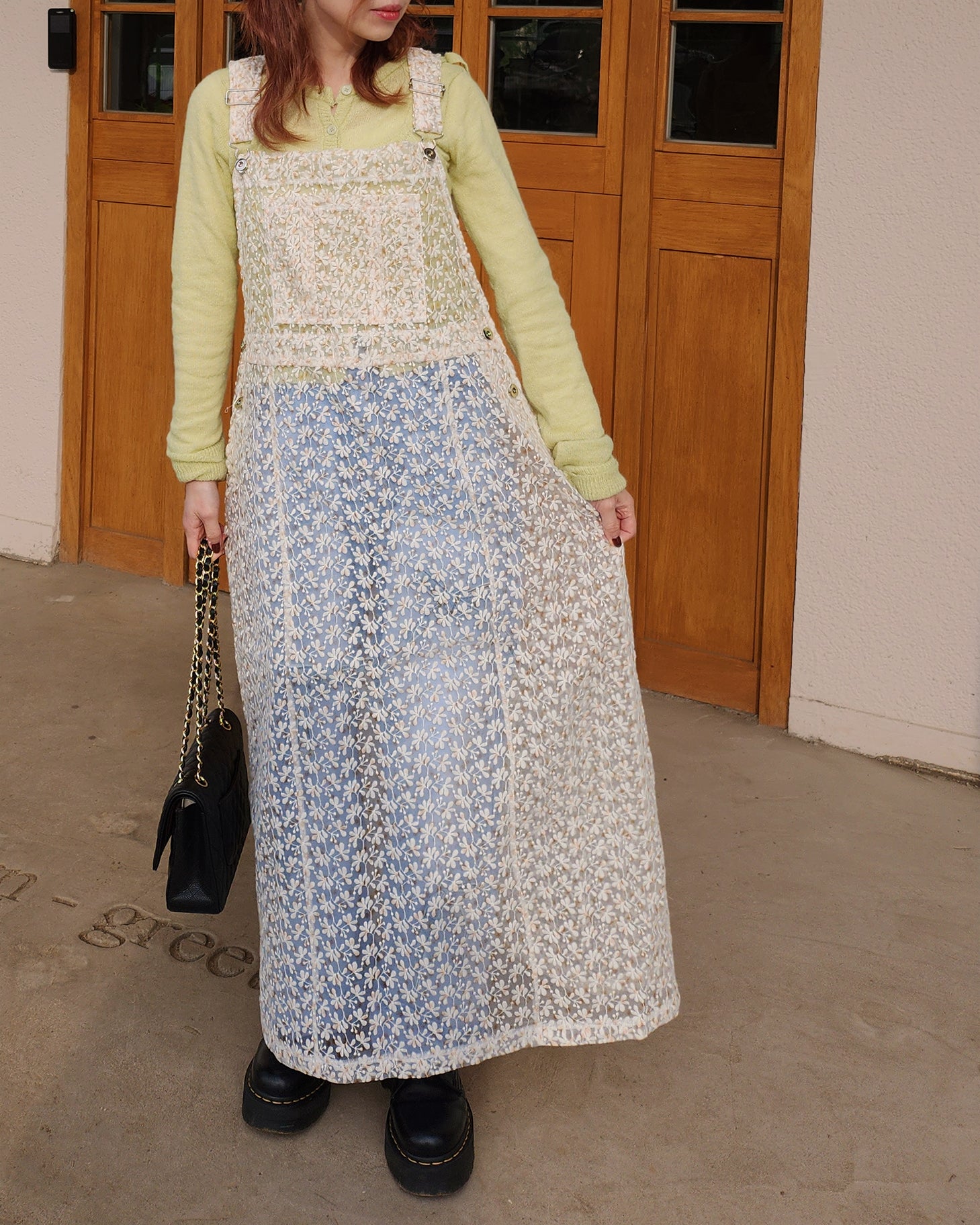 flower lace sheer salopette dress
