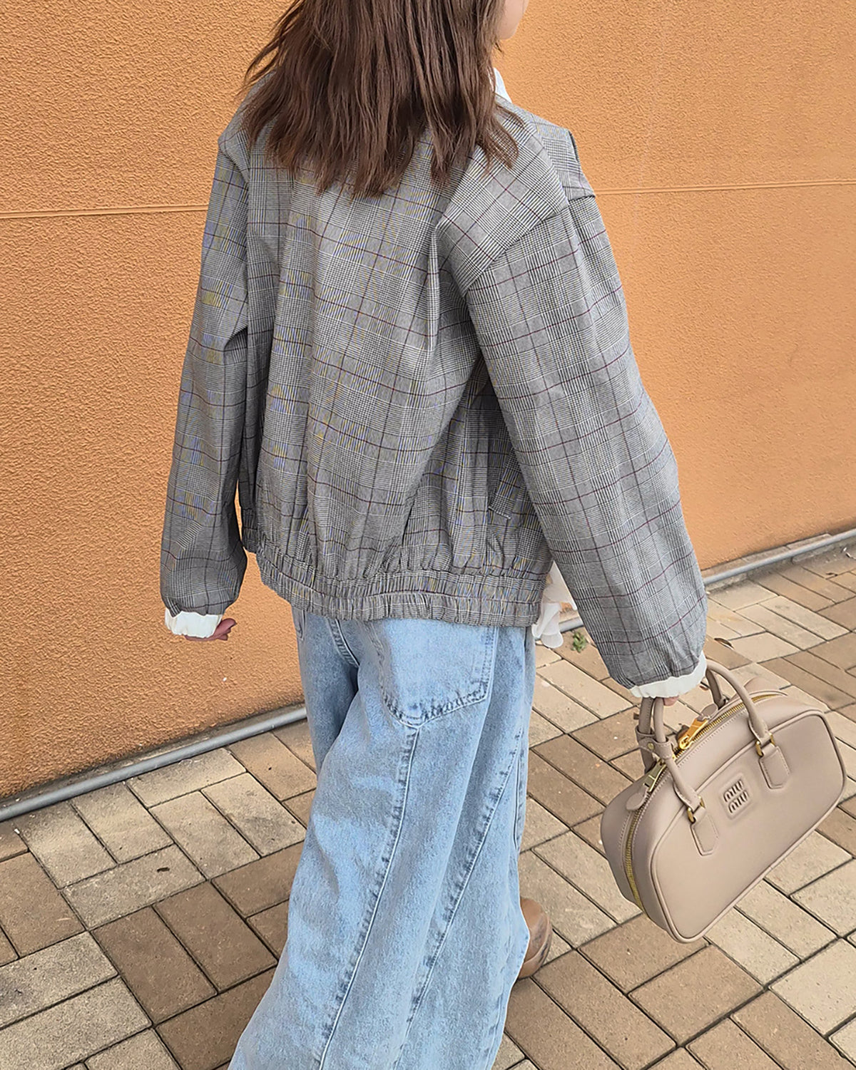 glen check frill jacket