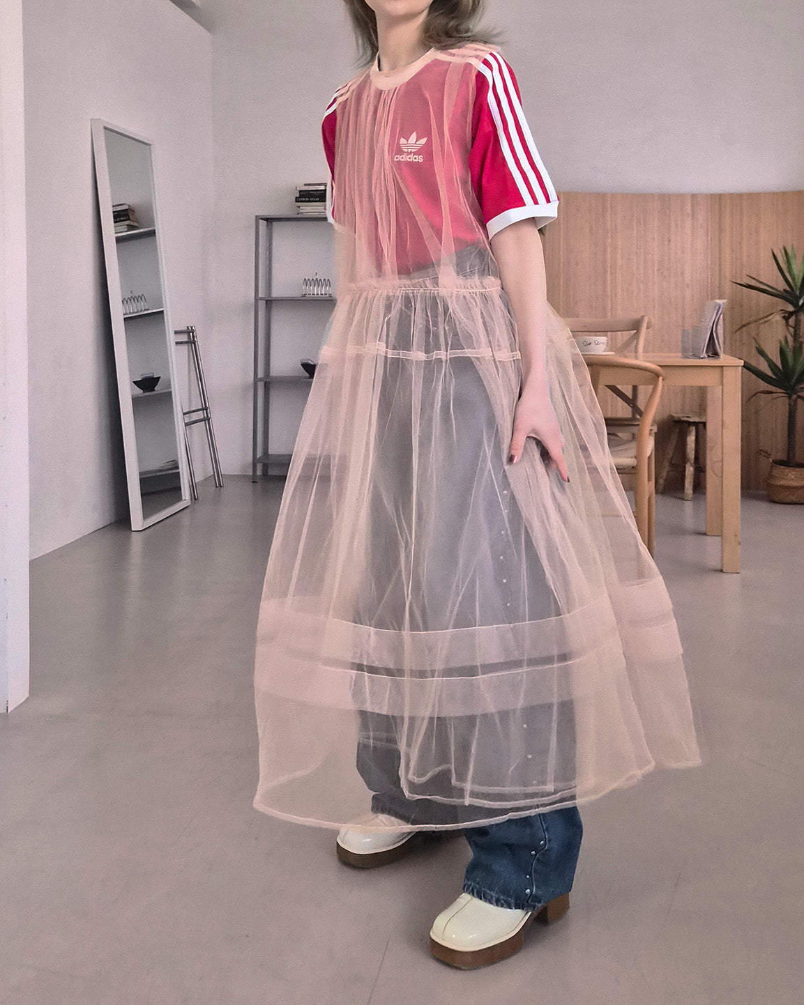sheer layered waist frill tulle dress