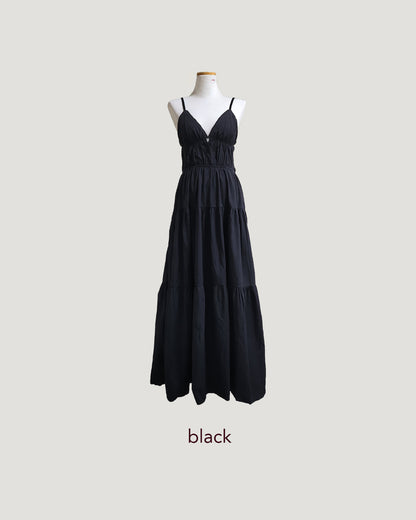 shirring bustier cotton long dress